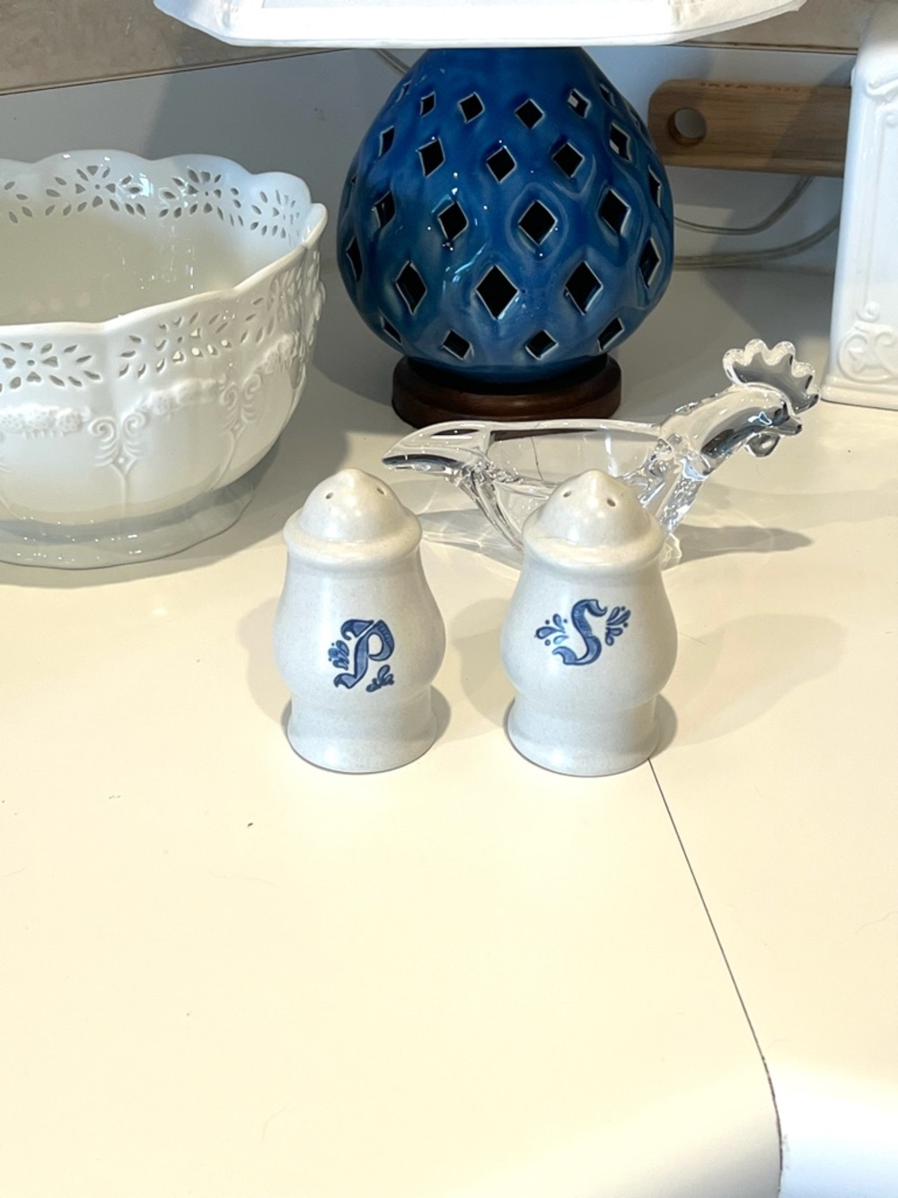 Pfaltzgraff York Vintage Blue Monogram P & S Salt and Pepper Shakers
